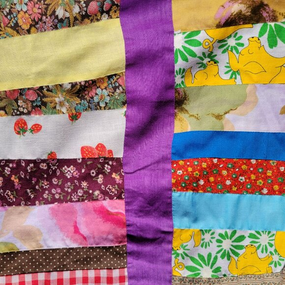 Handmade Patchwork Quilt Home Ec Project With Purple Borders No Batting - Picture 14 of 16